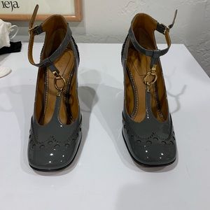 Chloe gray patten leather heels square toe